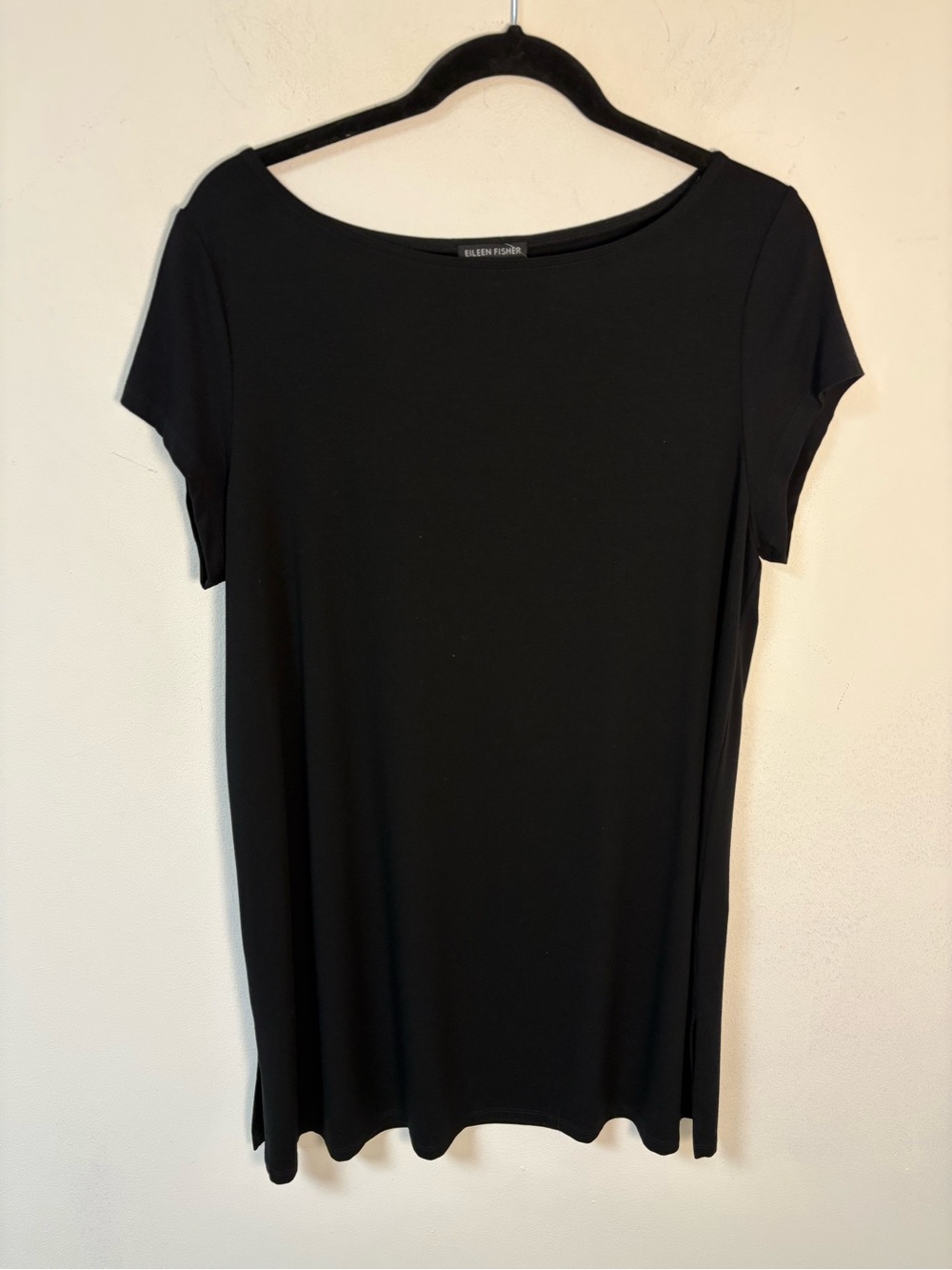 Eileen Fisher Black Short-Sleeve Dress Viscose Spandex Blend Large